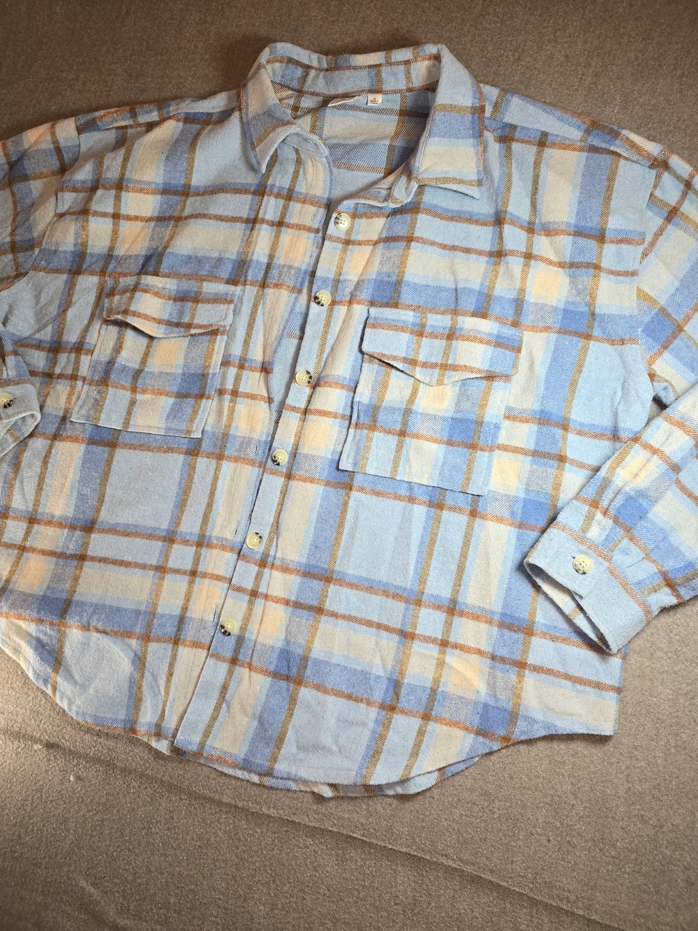 Ford Light Blue & Tan Plaid Flannel Button-Down Women's 2X
